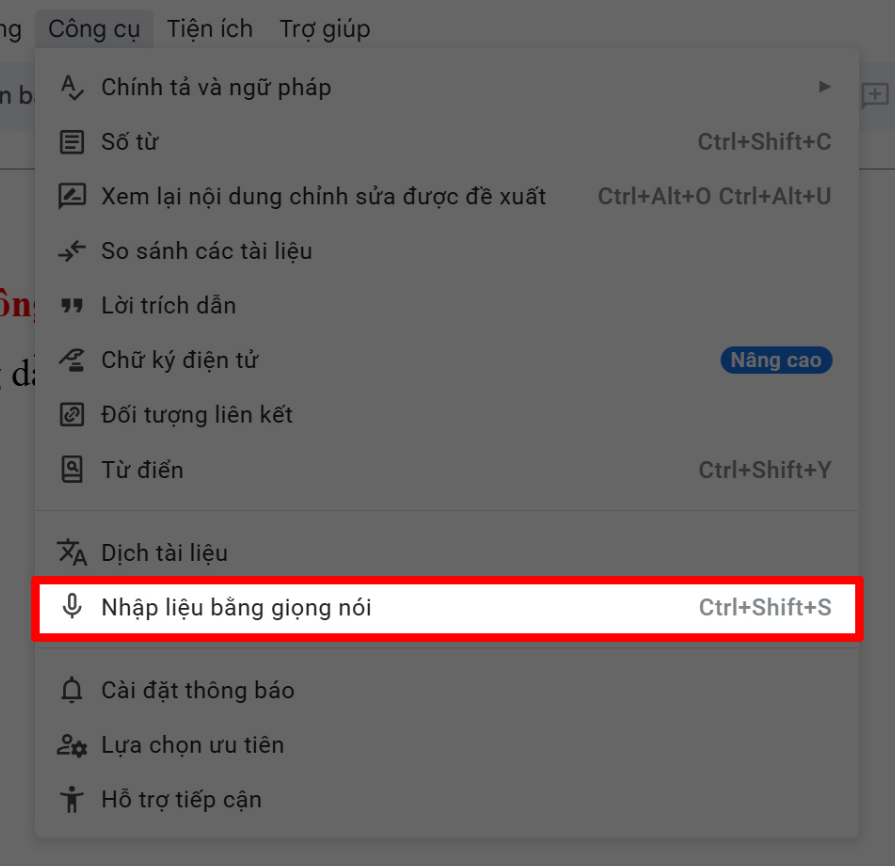 Chọn Công Cụ Google Docs