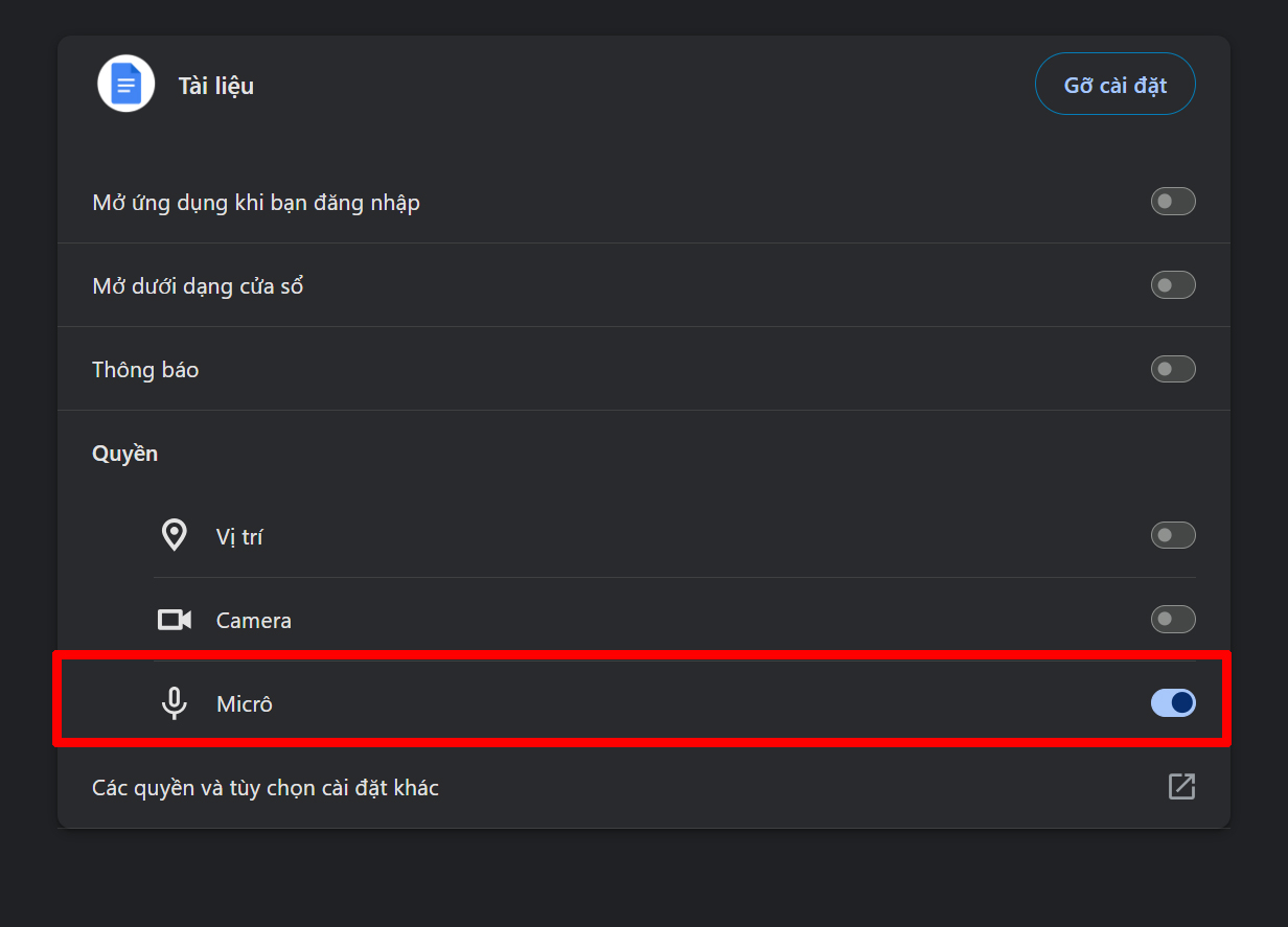 Cấp quyền Micro cho Google Docs