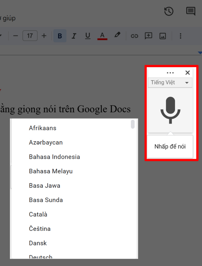 Biểu tượng Micro trong Google Docs