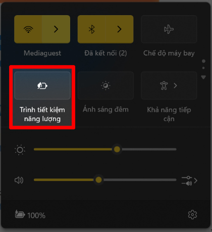 Bật tiết kiệm pin trong quick setting