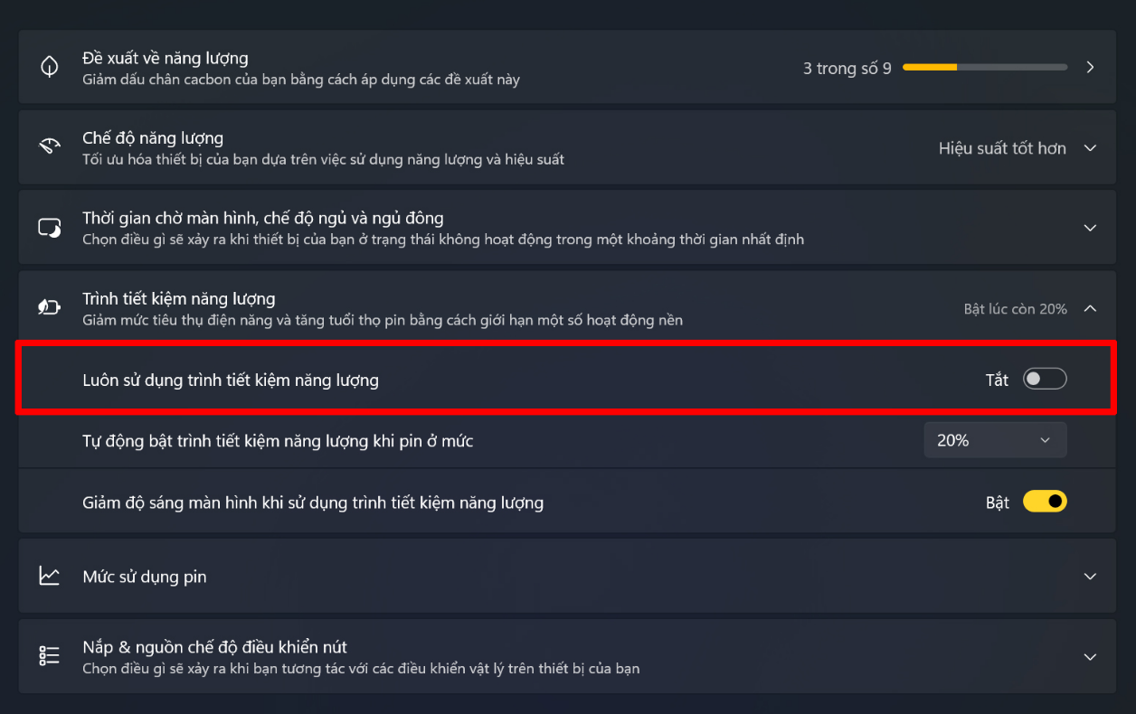 Bật tiết kiệm pin Win 11
