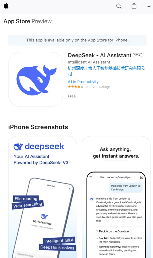 DeepSeek trên AppStore