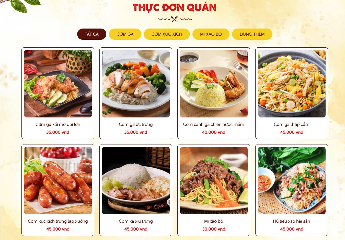 Hình ảnh , nội dung web quán ăn